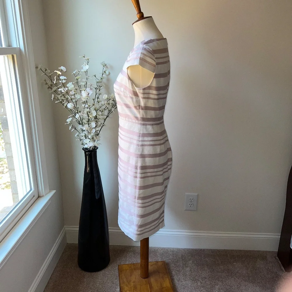 J. Crew Pink and White Striped Cap Sleeve Suiting Dress Size 2